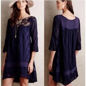 Anthropologie Navy Long Sleeve Dress